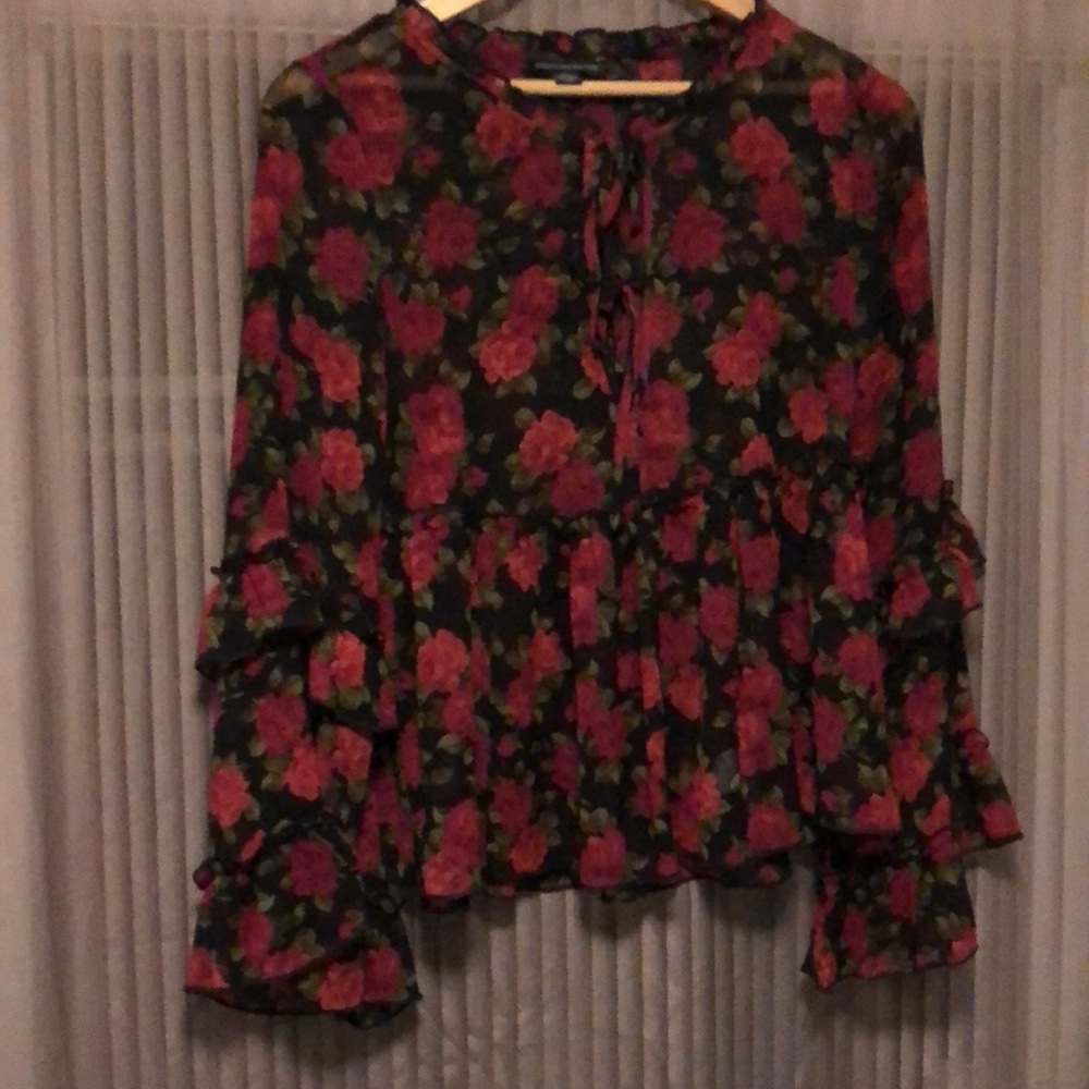 American Eagle floral sheer blouse